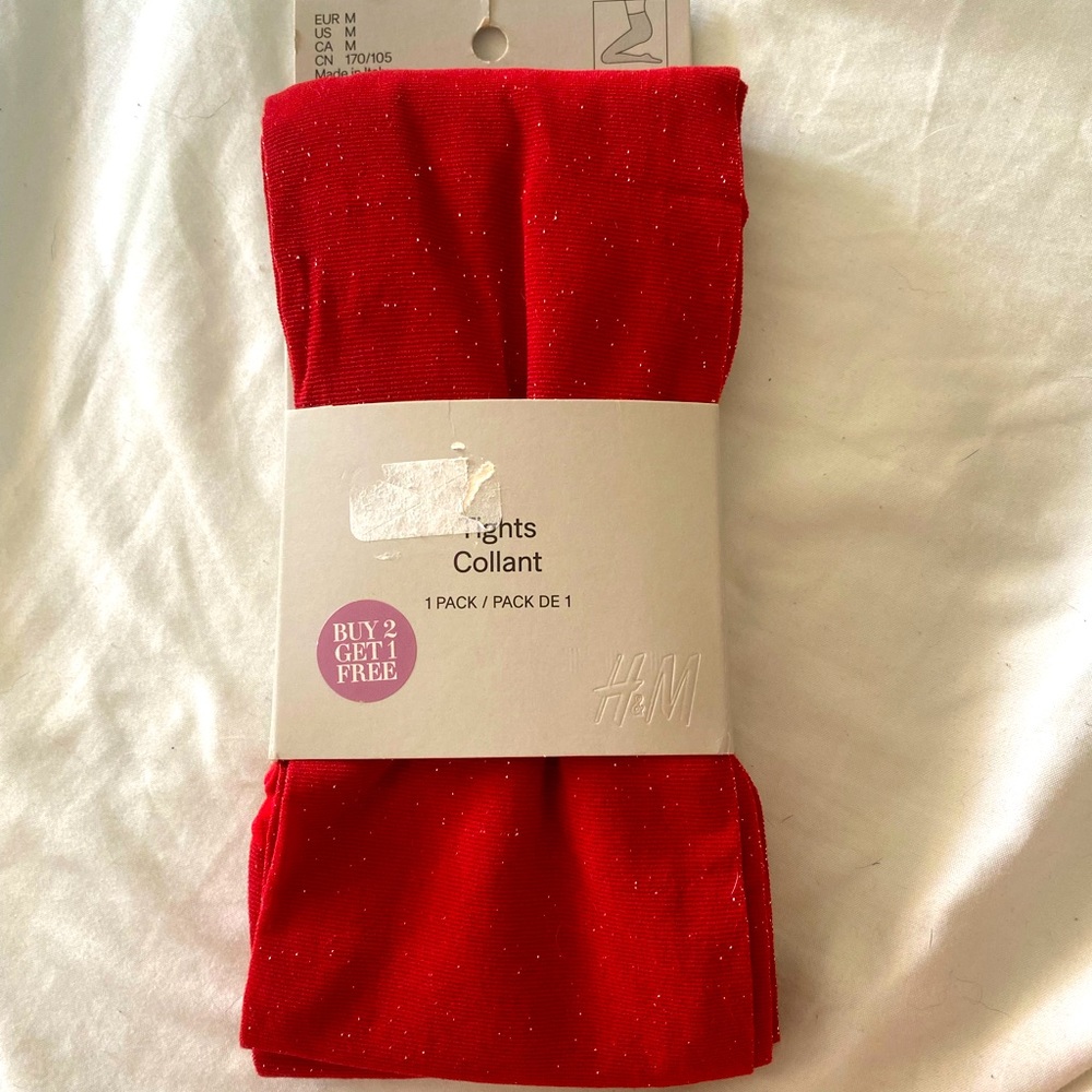 BRAND NEW H&M Red Holiday Sparkle Tights Size Medium